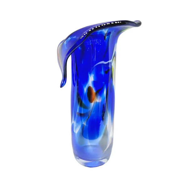 Blue Confetti Jack in the Pulpit Art Glass Hand Blown Vase - Picture 6 of 10